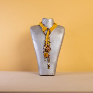 MULTI STRAND NECKLACE Mustard with Gold Pendant
