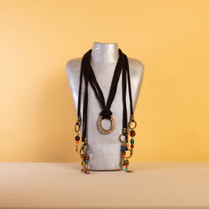 MULTI STRAND NECKLACE Black with Gold Pendant